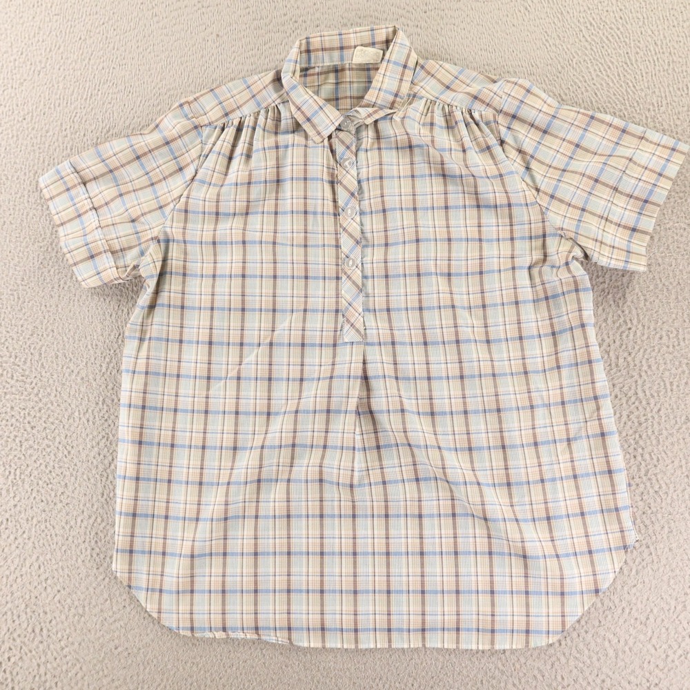 VTG Oxford Shirt Womens L Short Sleeve Cotton Blend Hopsack Made USA 60s